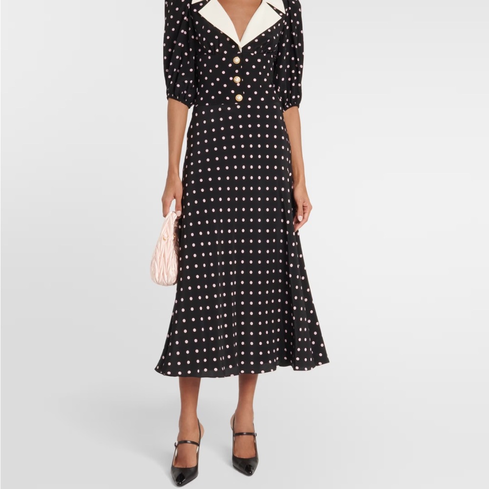 Alessandra Rich Black and White Tie Front Midi Dress